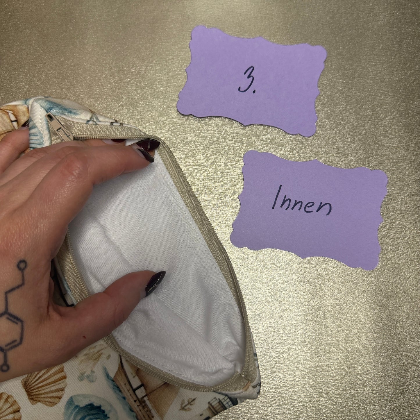 Buchbeutel mit Reißverschluss - Maritim 2, beige