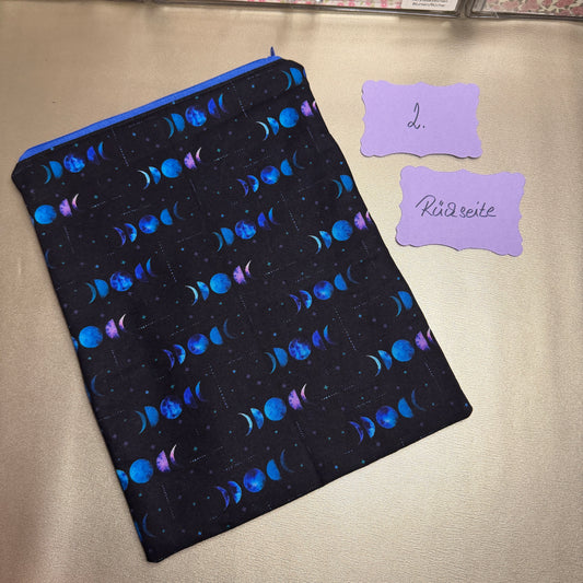 Buchbeutel mit Reißverschluss - Mondphasen - schwarz/blau