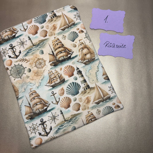 Buchbeutel mit Reißverschluss - Maritim 1, beige