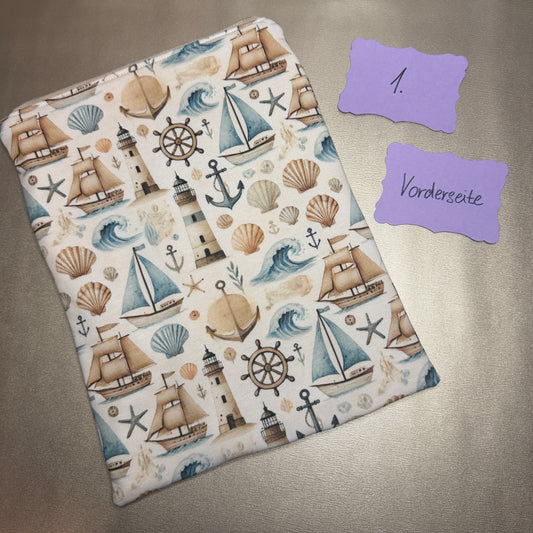 Buchbeutel mit Reißverschluss - Maritim 2, beige