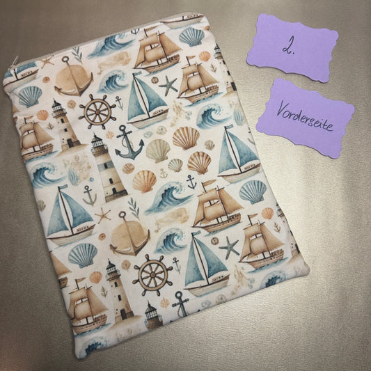 Buchbeutel mit Reißverschluss - Maritim 2, beige