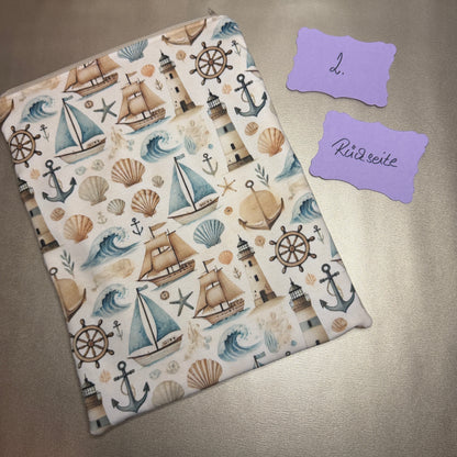 Buchbeutel mit Reißverschluss - Maritim 2, beige