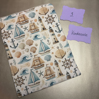 Buchbeutel mit Reißverschluss - Maritim 2, beige