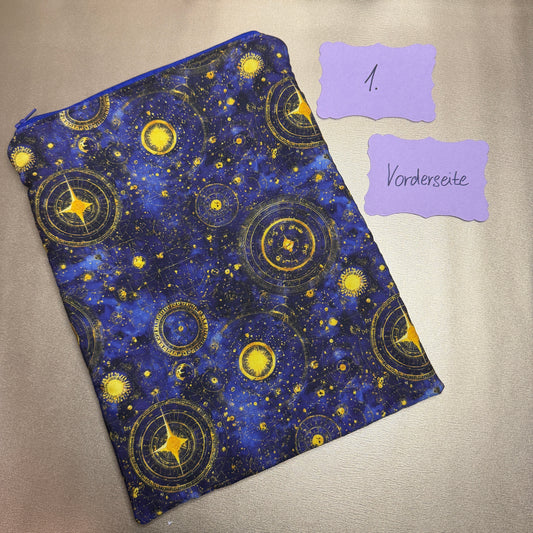 Buchbeutel mit Reißverschluss - Galaxy - schwarz/blau/gelb
