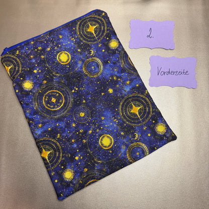 Buchbeutel mit Reißverschluss - Galaxy - schwarz/blau/gelb