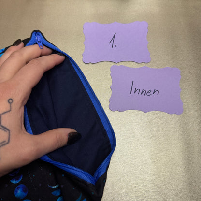 Buchbeutel mit Reißverschluss - Mondphasen - schwarz/blau